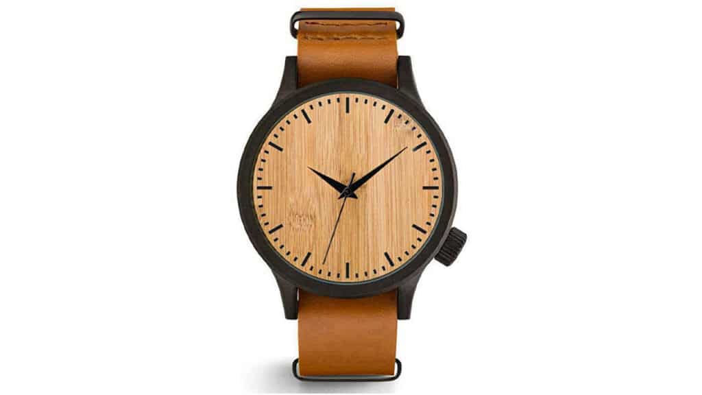 Orologio da Polso in Legno da Uomo con Cinturino in Pelle Marrone