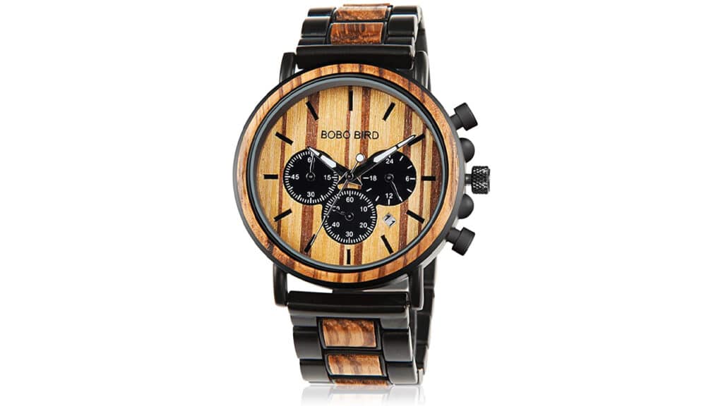 Orologio da polso da uomo in legno elegante e acciaio inossidabile con cronografo militare