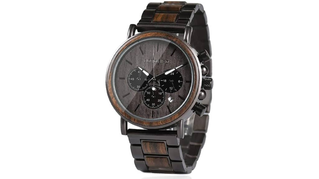 Orologio da polso da uomo in legno di ebano e acciaio inox stile casual,stile casual